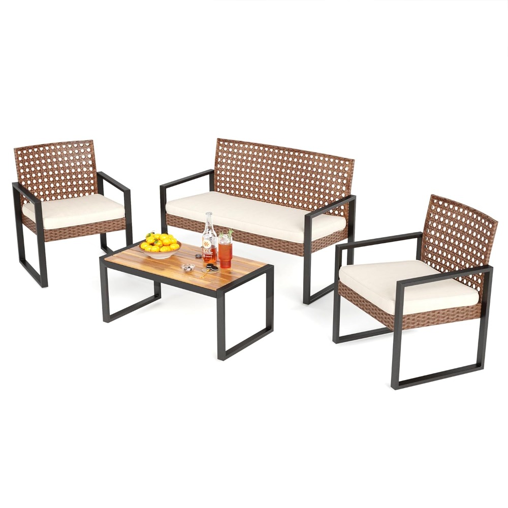 Outdoor Furniture Loveseat - Patio Wicker Furniture Set for 4,