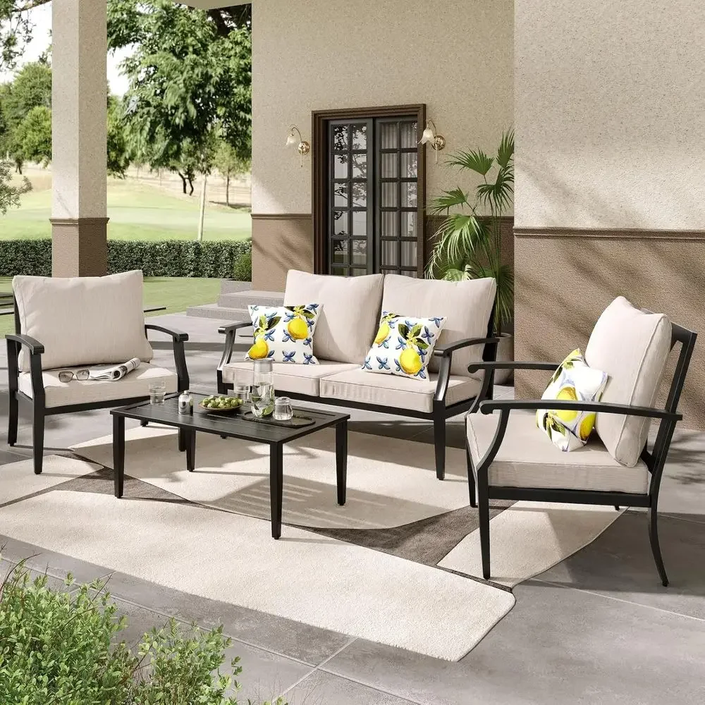 Outdoor Furniture Loveseat - 4-Piece Outdoor Patio Furniture Set: Loveseat,