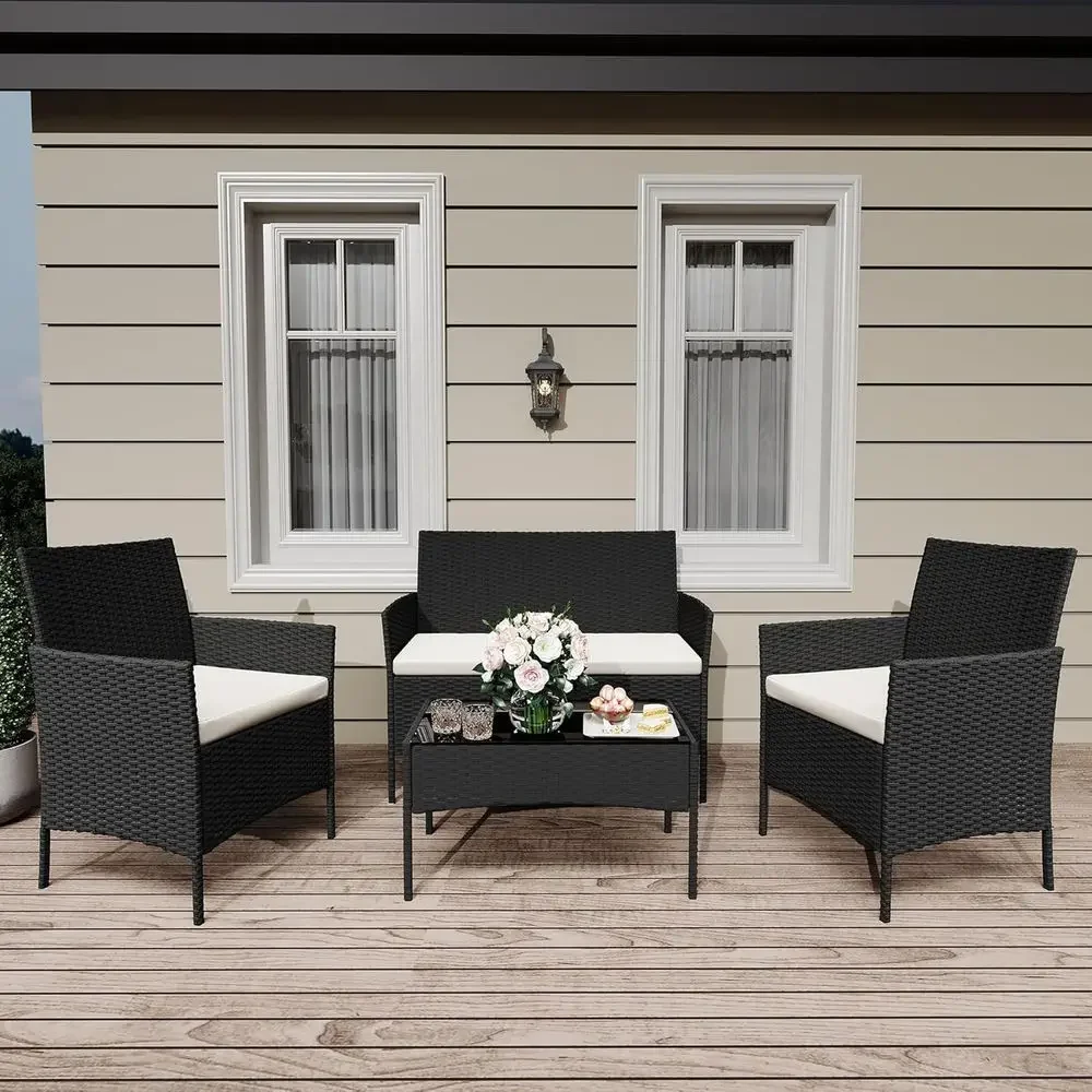 Outdoor Furniture Loveseat - 4-Piece Wicker Rattan Patio Furniture Set