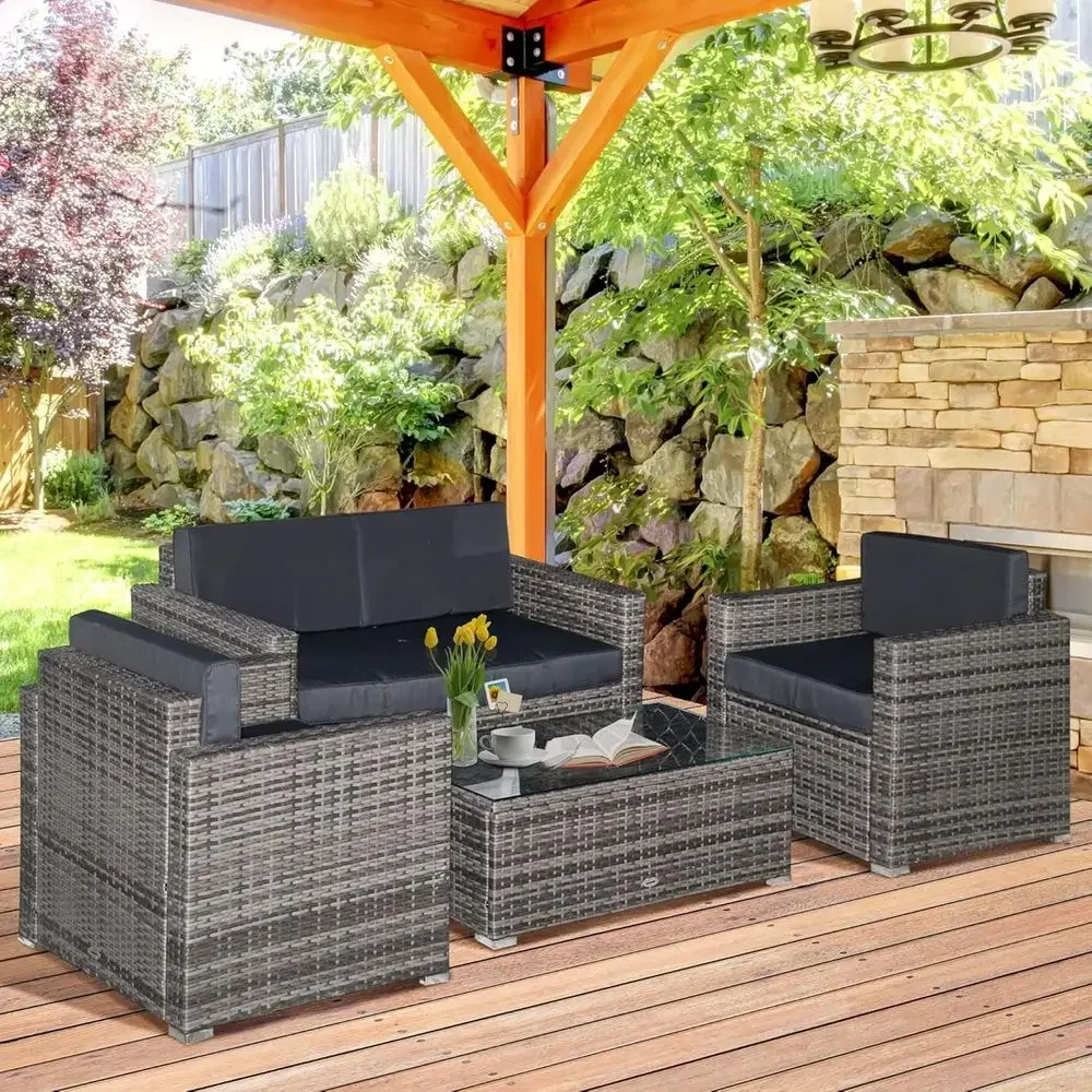 Outdoor Furniture Loveseat - 4-Piece Outdoor Wicker Sectional Furniture Set
