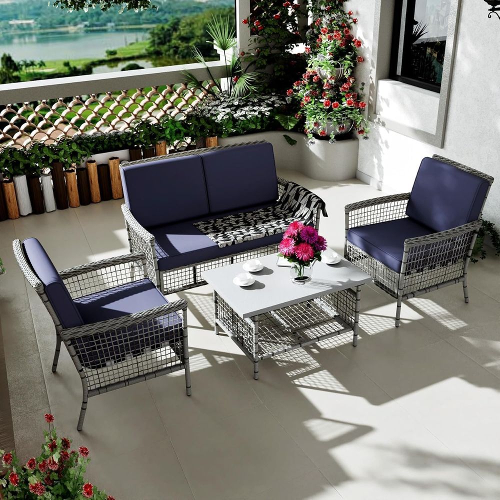 4-Piece Outdoor Patio Furnitur - Outdoor Furniture Loveseat 评论和价格