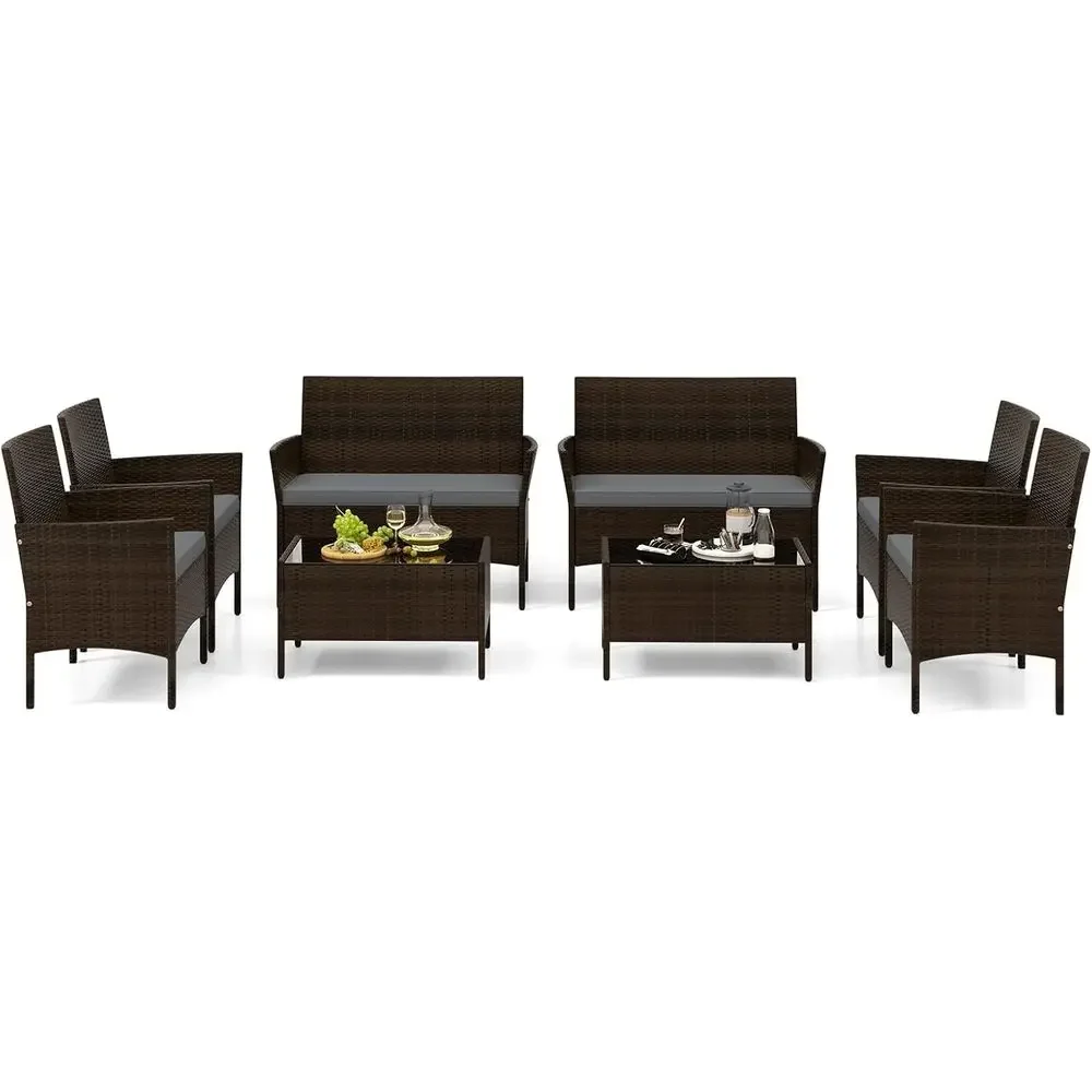 8-Piece Outdoor Rattan Patio F - Outdoor Furniture Loveseat 评论和价格