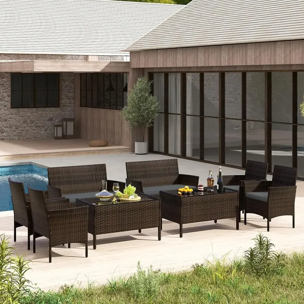 8-Piece Outdoor Rattan Patio F - Outdoor Furniture Loveseat 评论和价格