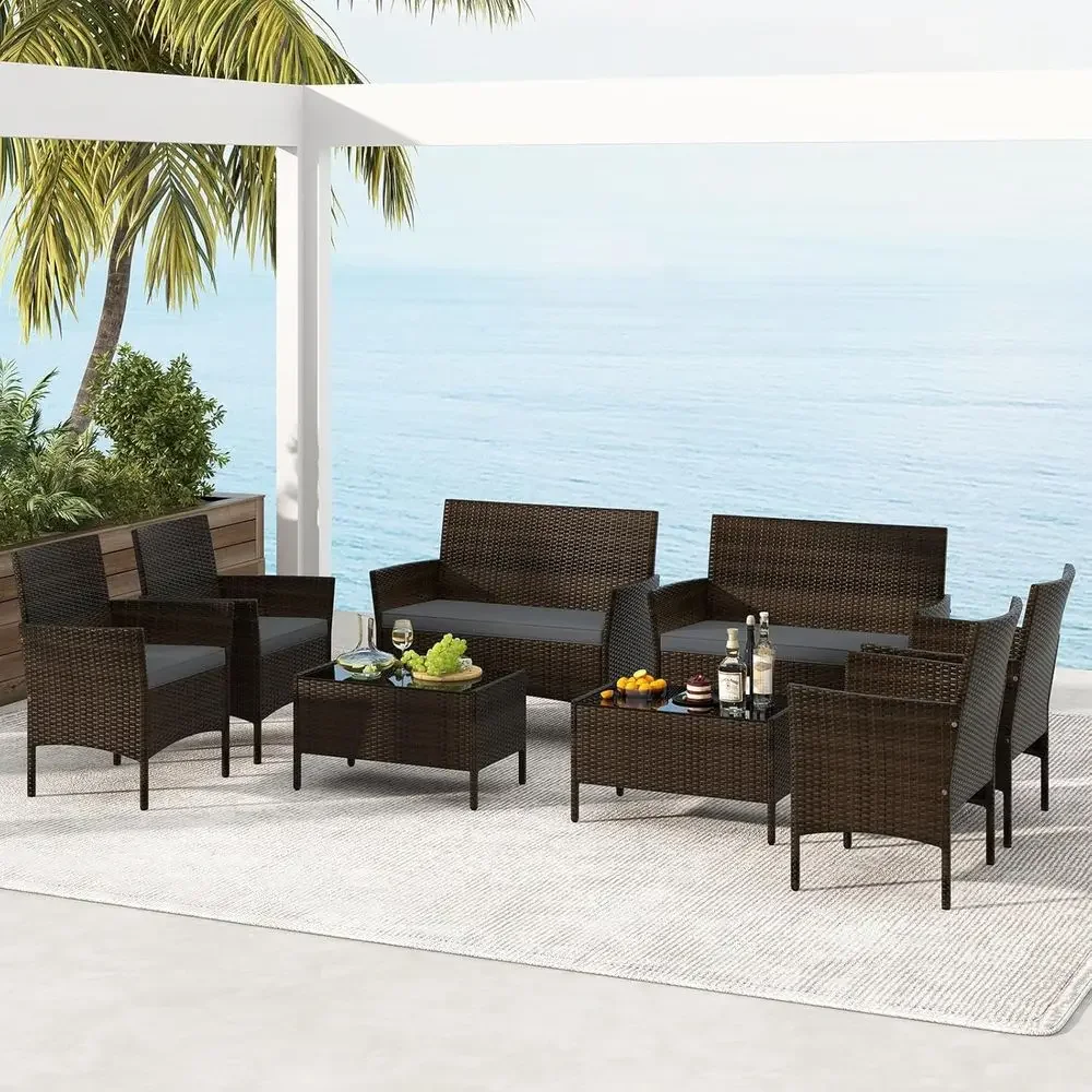 8-Piece Outdoor Rattan Patio F - Outdoor Furniture Loveseat 评论和价格