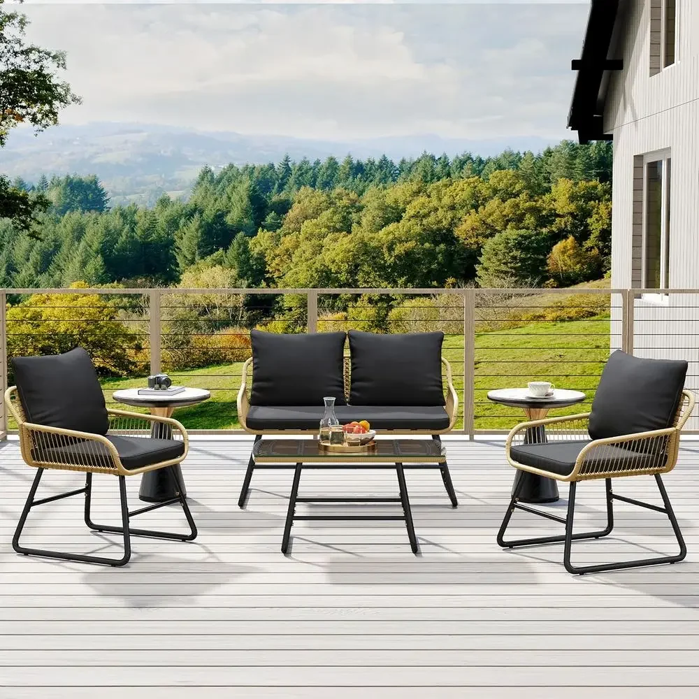 4-Piece Outdoor Wicker Patio F - Outdoor Furniture Loveseat 评论和价格