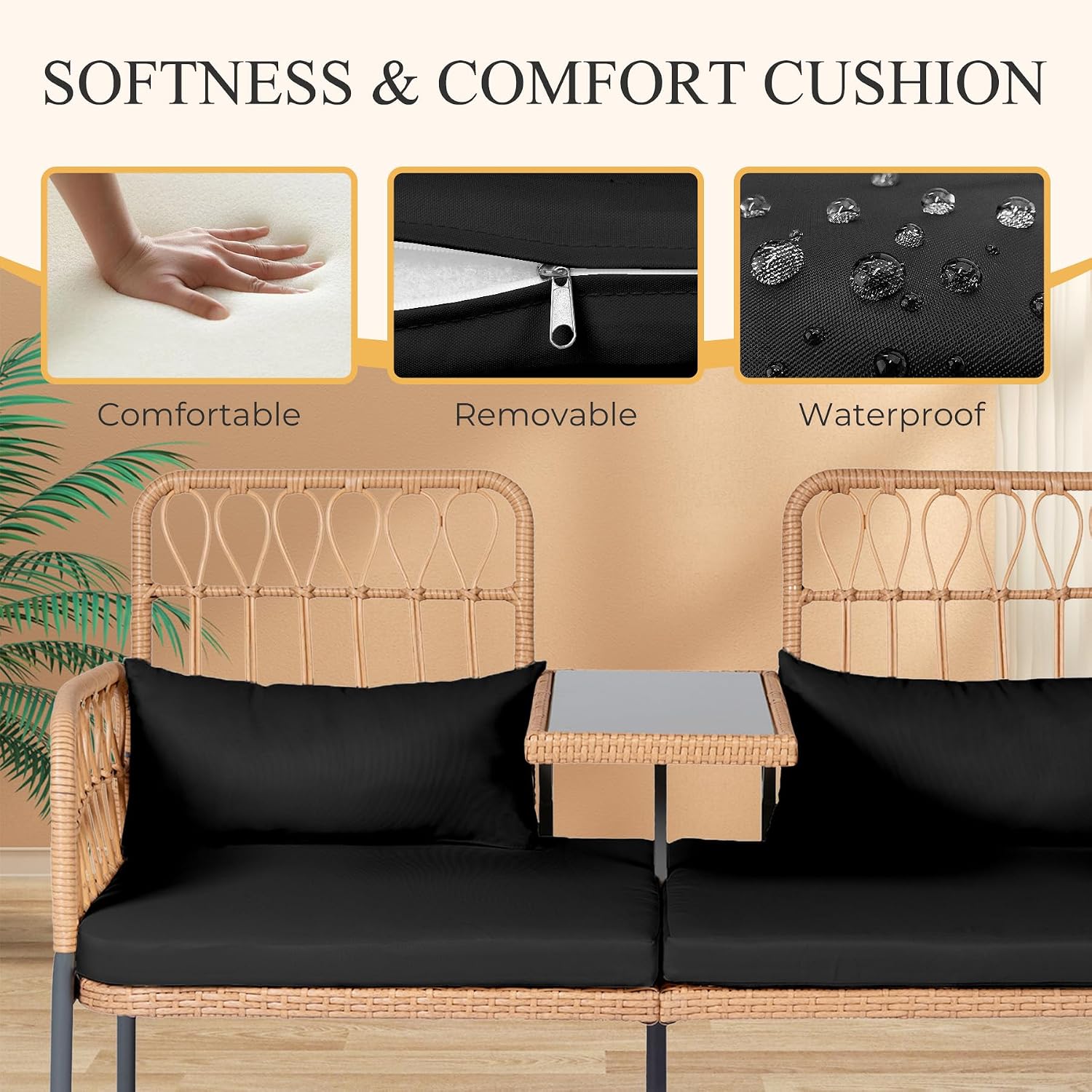 Rattan Loveseat with Glass Tab - Outdoor Furniture Loveseat 评论和价格