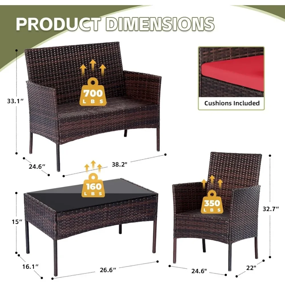 Set 4 Pieces Conversation Sets - Outdoor Furniture Loveseat 评论和价格
