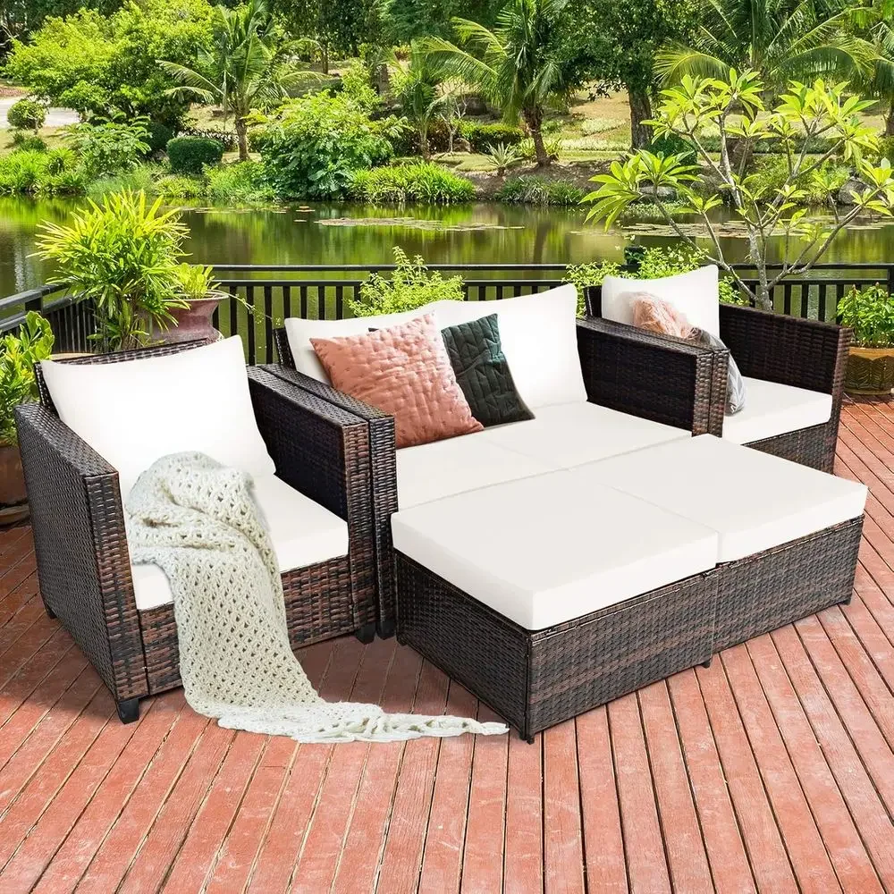 5-Piece Outdoor Wicker Patio F - Outdoor Furniture Loveseat 评论和价格