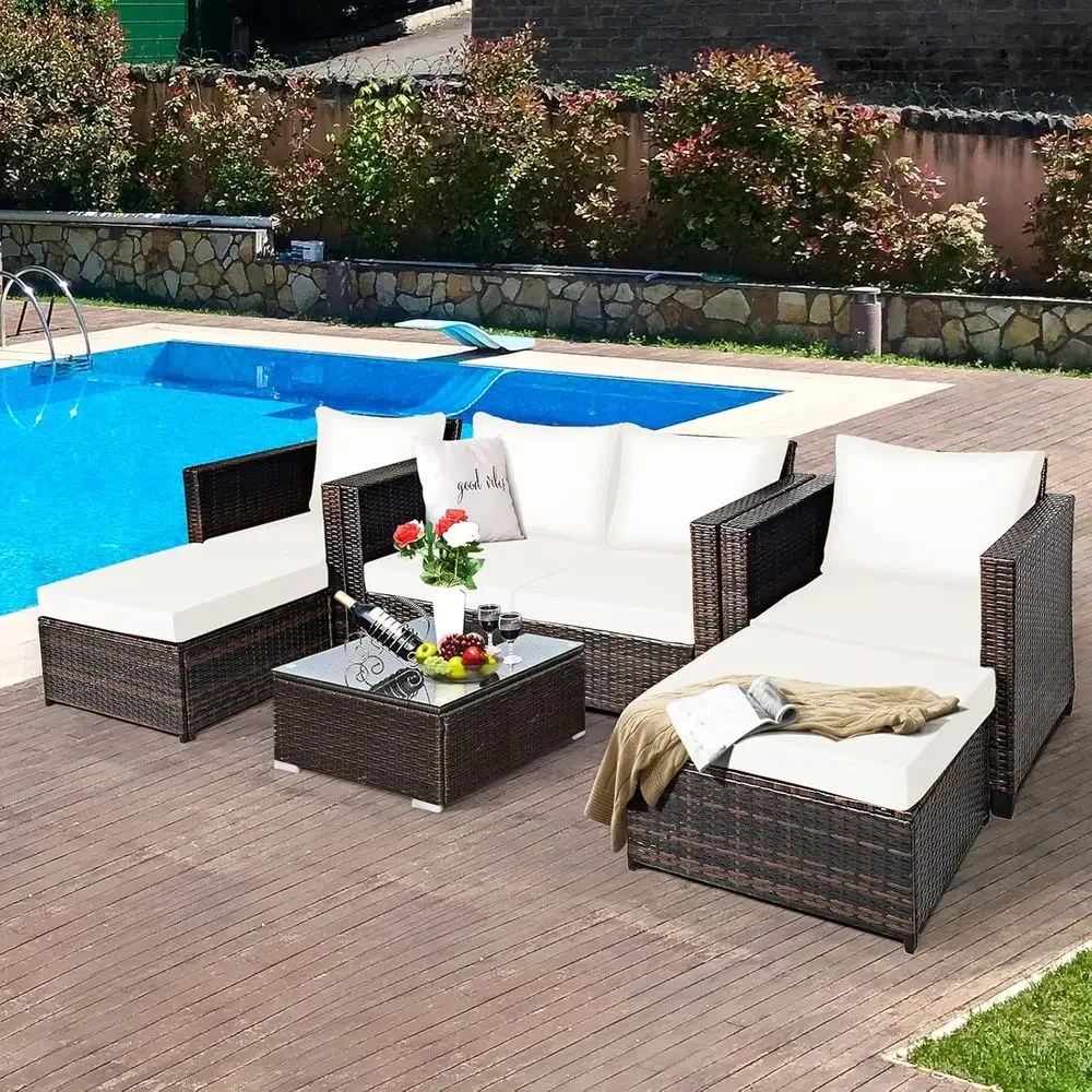5-Piece Outdoor Wicker Patio F - Outdoor Furniture Loveseat 评论和价格