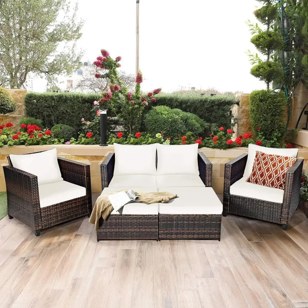 5-Piece Outdoor Wicker Patio F - Outdoor Furniture Loveseat 评论和价格