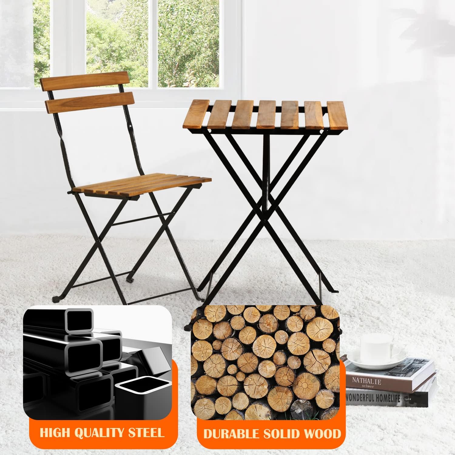 Natural wood 3-piece folding p - Outdoor Furniture Table And Chairs 评论和价格