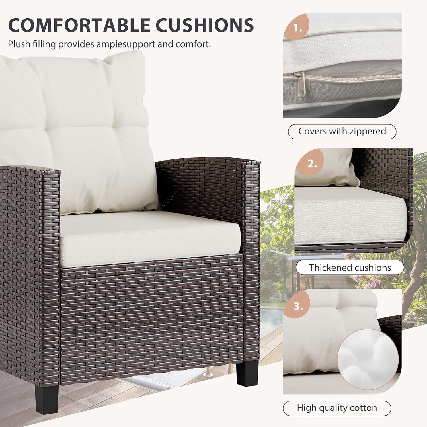 Beige compact 3-piece rattan w - Outdoor Furniture Cushion 评论和价格