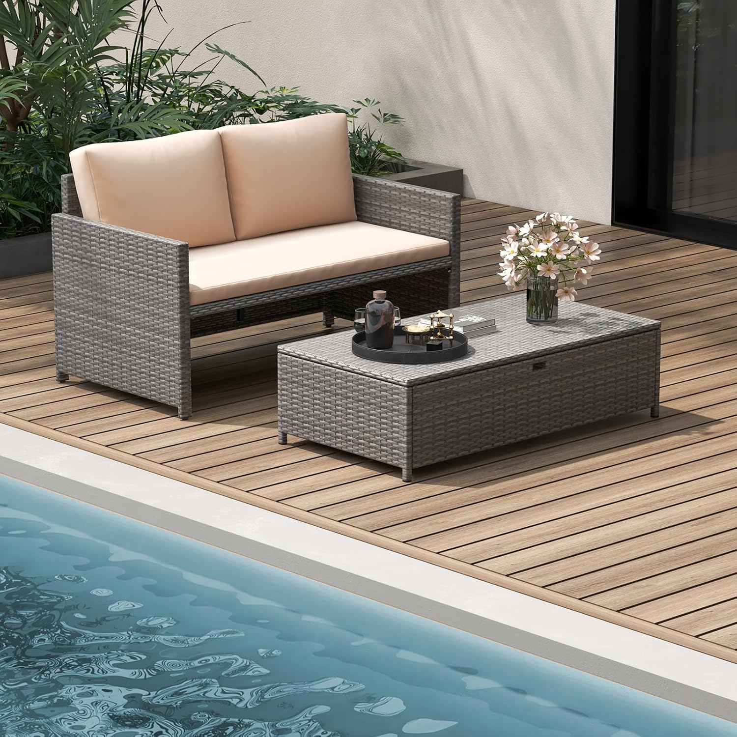 Wicker Patio Daybed Loveseat O - Outdoor Furniture Loveseat 评论和价格