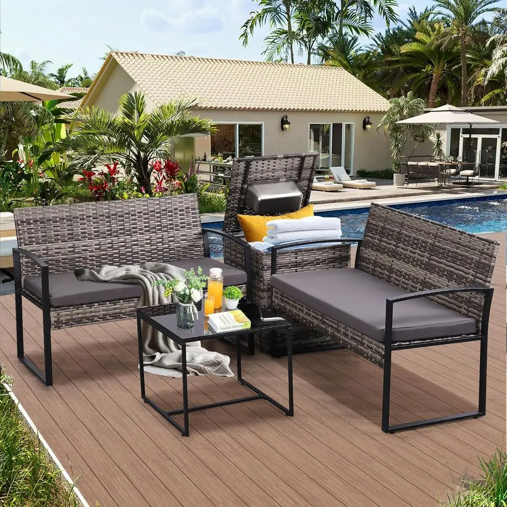 4-Piece Outdoor Patio Furnitur - Outdoor Furniture Loveseat 评论和价格