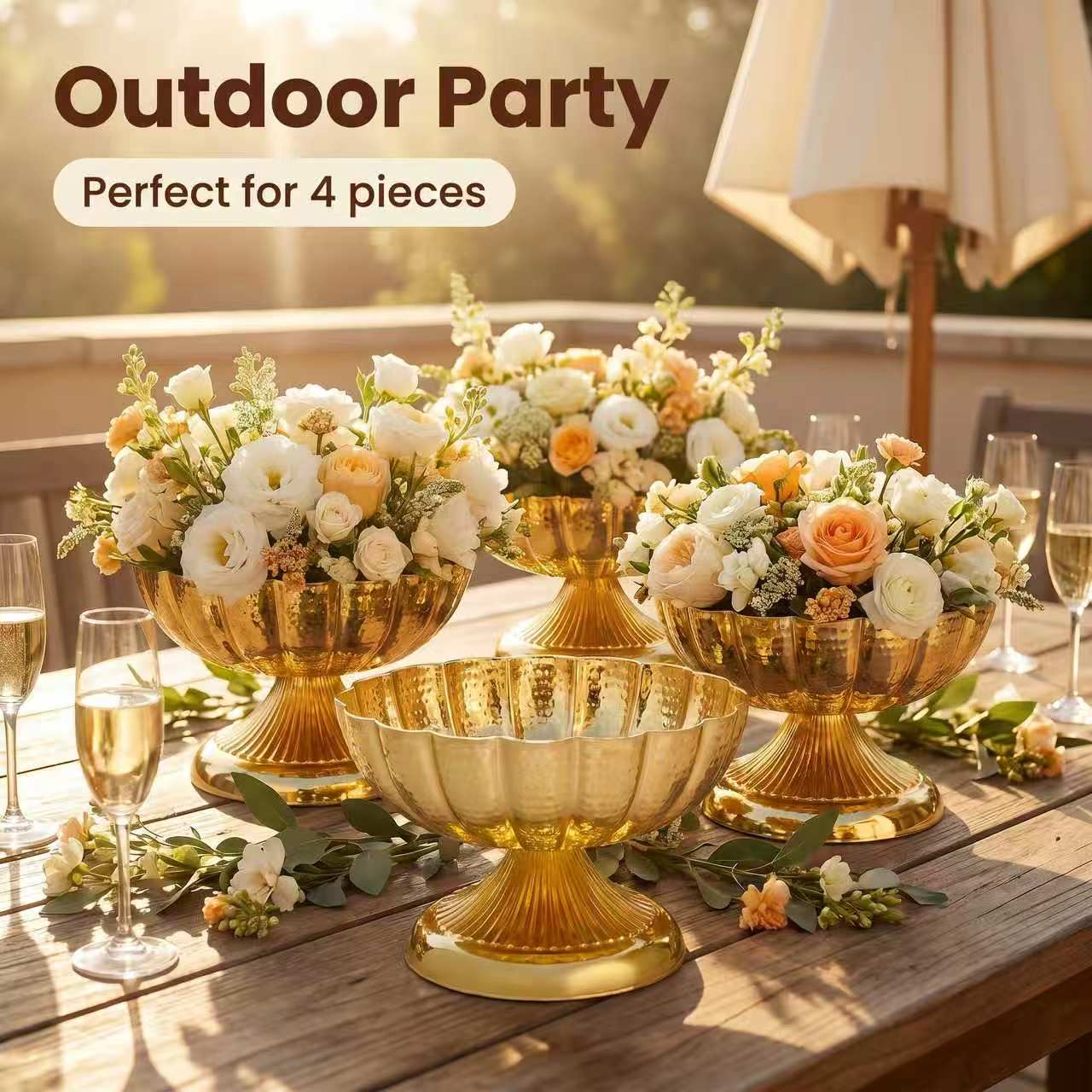 Vintage Gold Metal Compote Vas - Outdoor Furniture Vintage 评论和价格