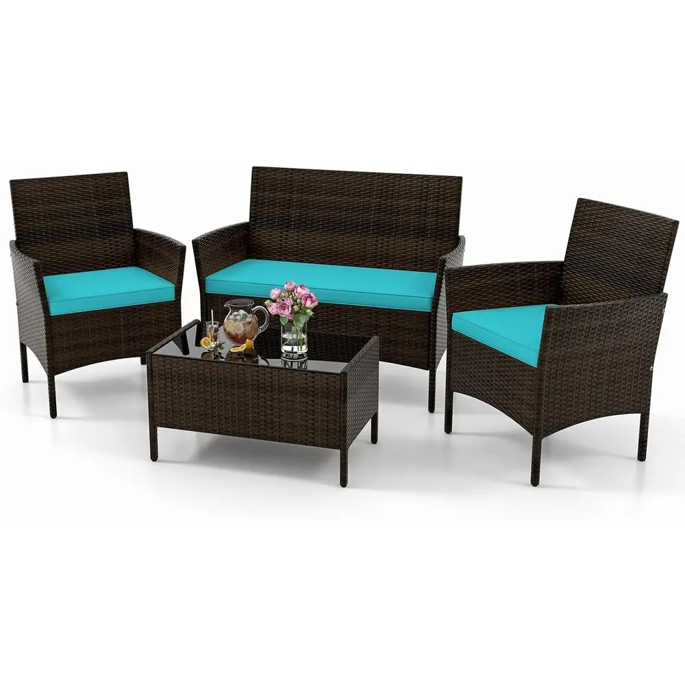 Turquoise 4-Piece Outdoor Pati - Outdoor Furniture Loveseat 评论和价格