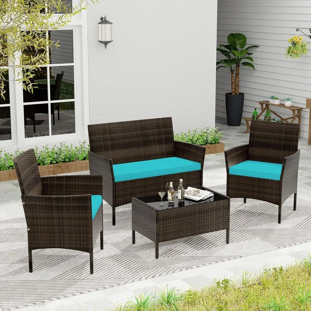 Turquoise 4-Piece Outdoor Pati - Outdoor Furniture Loveseat 评论和价格