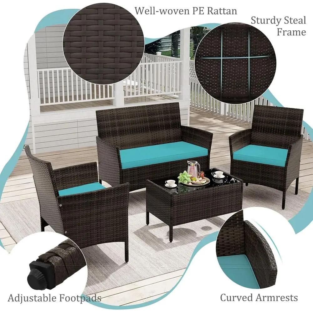 Turquoise 4-Piece Outdoor Pati - Outdoor Furniture Loveseat 评论和价格